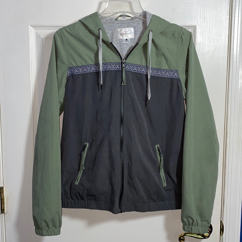 Empyre Lightweight Zipper Hooded Jacket Sage Green and Gray Medium